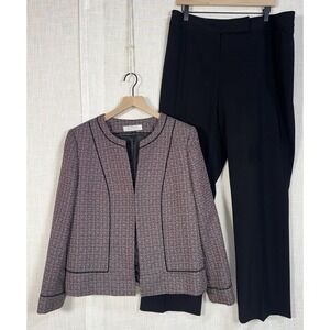Tahari Arthur Levine 2 Piece Tweed Blazer Black Pants Suit Set Women's Sz 16